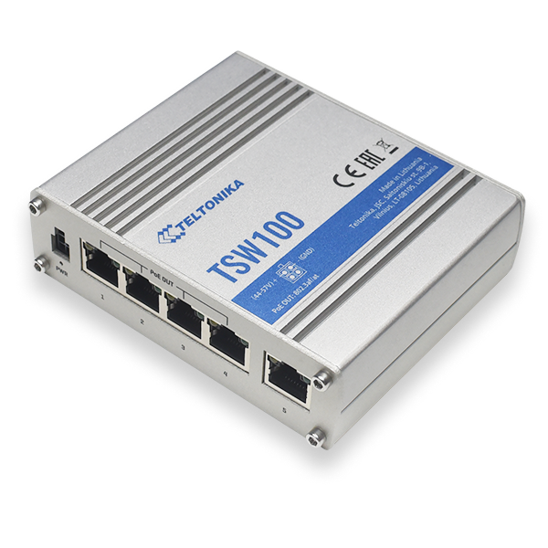 TSW100 – Unmanaged switch, 5xGbE, 4xPOE 802.3at/af